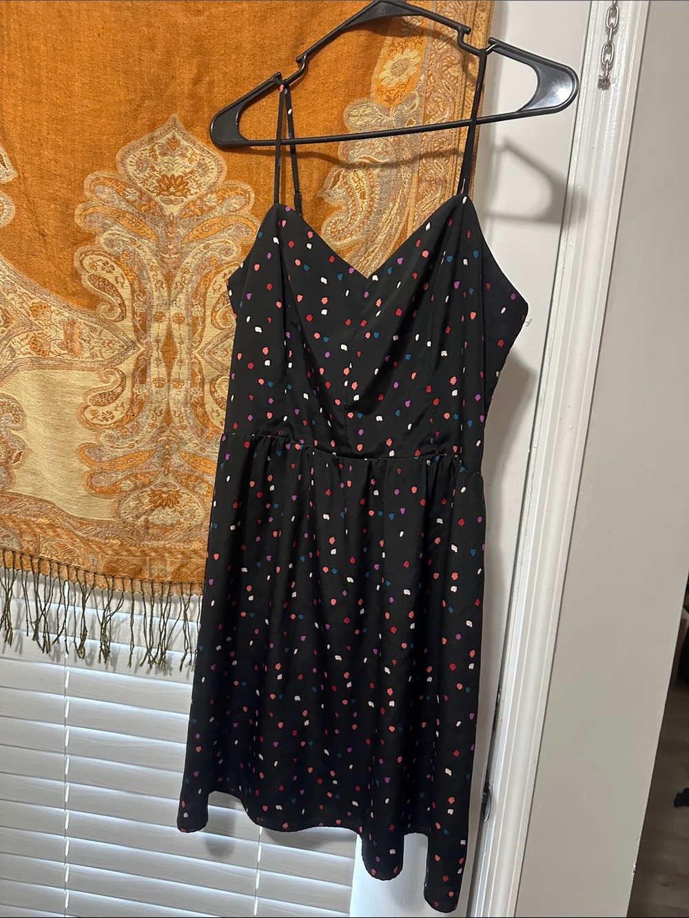 Gap Black Spaghetti Strap Dress with Multi-Colored Dot Print